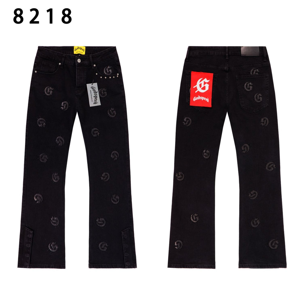 Godspeed Embroidered Washed Flared Jeans — front