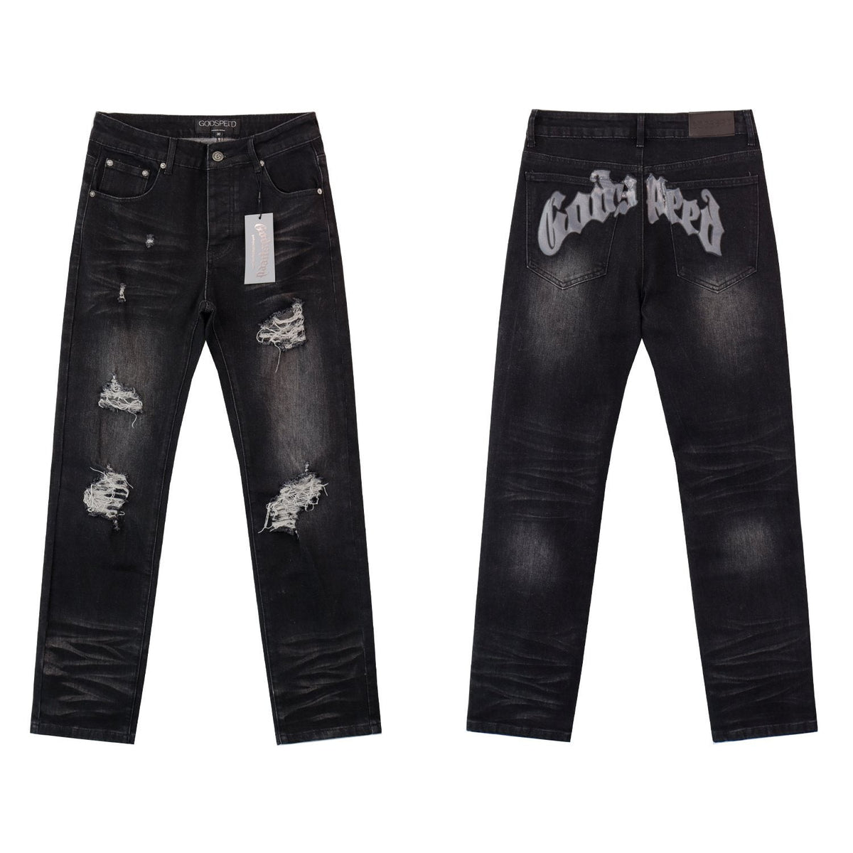 Godspeed Washed Distressed Jeans — front