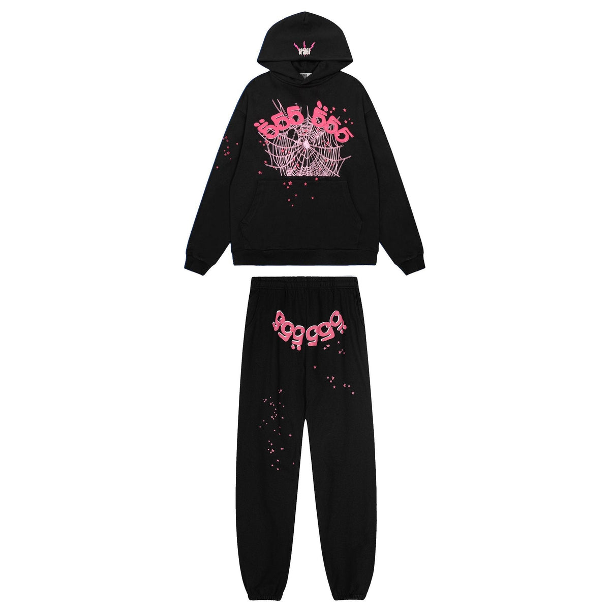 Sp5der Spiderweb Graphic Hoodie & Sweatpants Matching Set — front